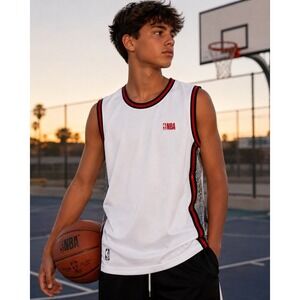 NBA Basketball Jersey Tank Top White Mesh Athletic Sleeveless Shirt Boys 18-20